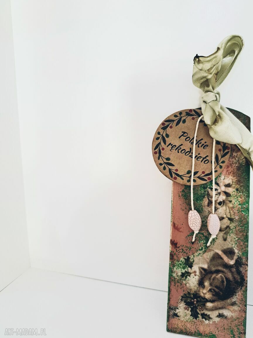 Ręcznie robiona zakładka do książki decoupage z kotkami
