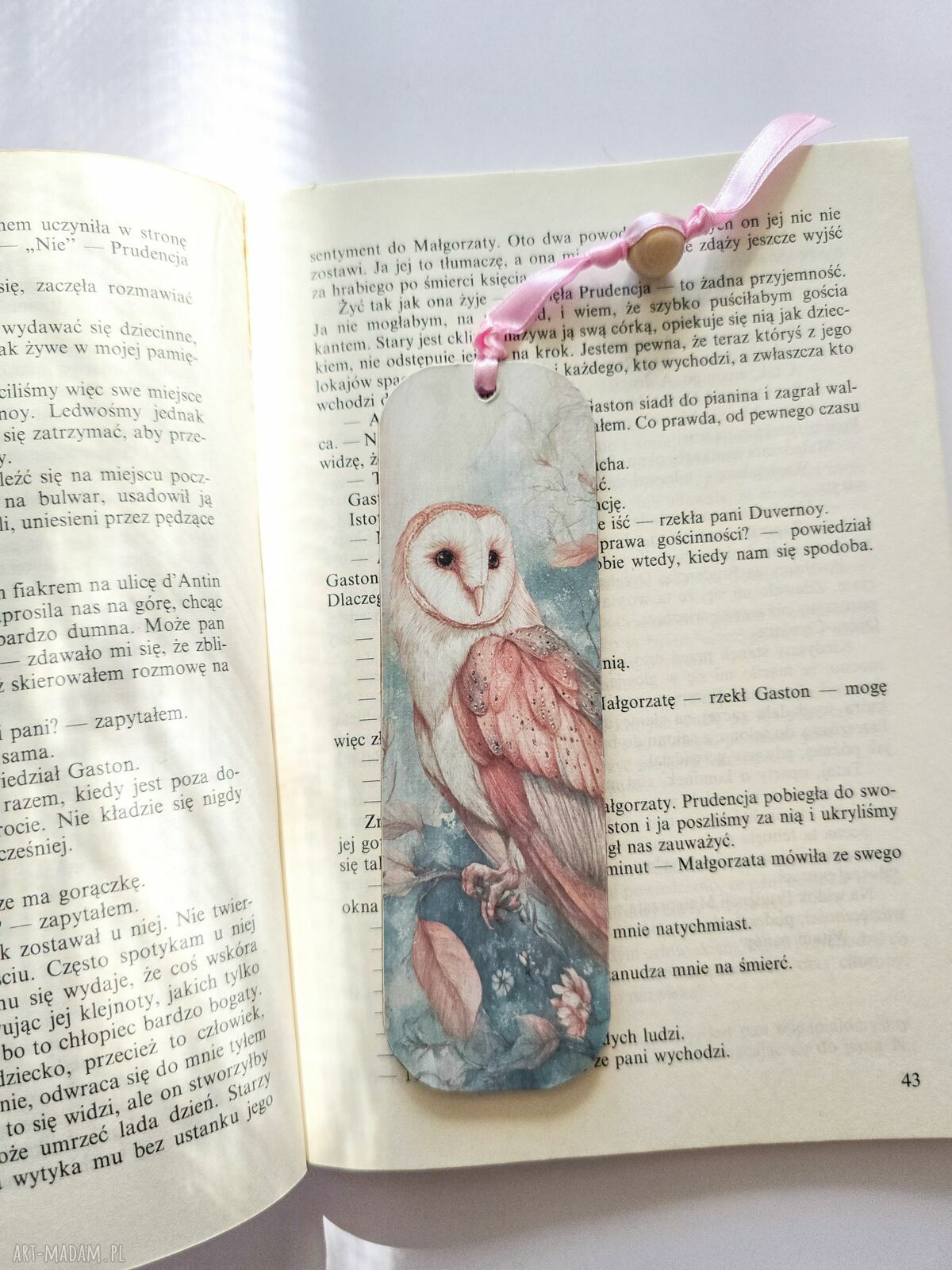 Zakładka do książki "Mądra jak sowa" - drewniana, pastelowe kolory