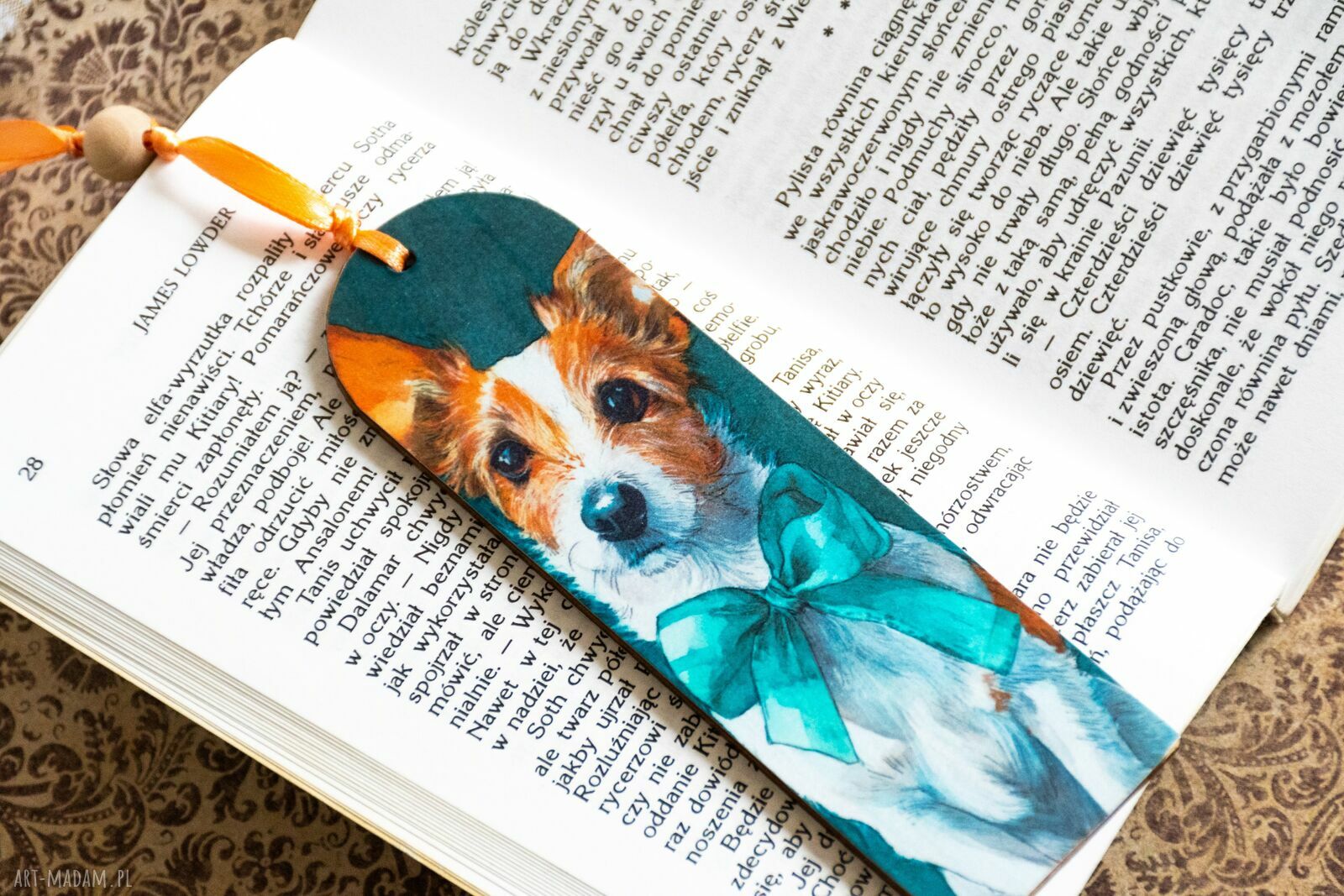 Zakładka do książki Mały Książę - drewniana z psem (ręcznie decoupage)