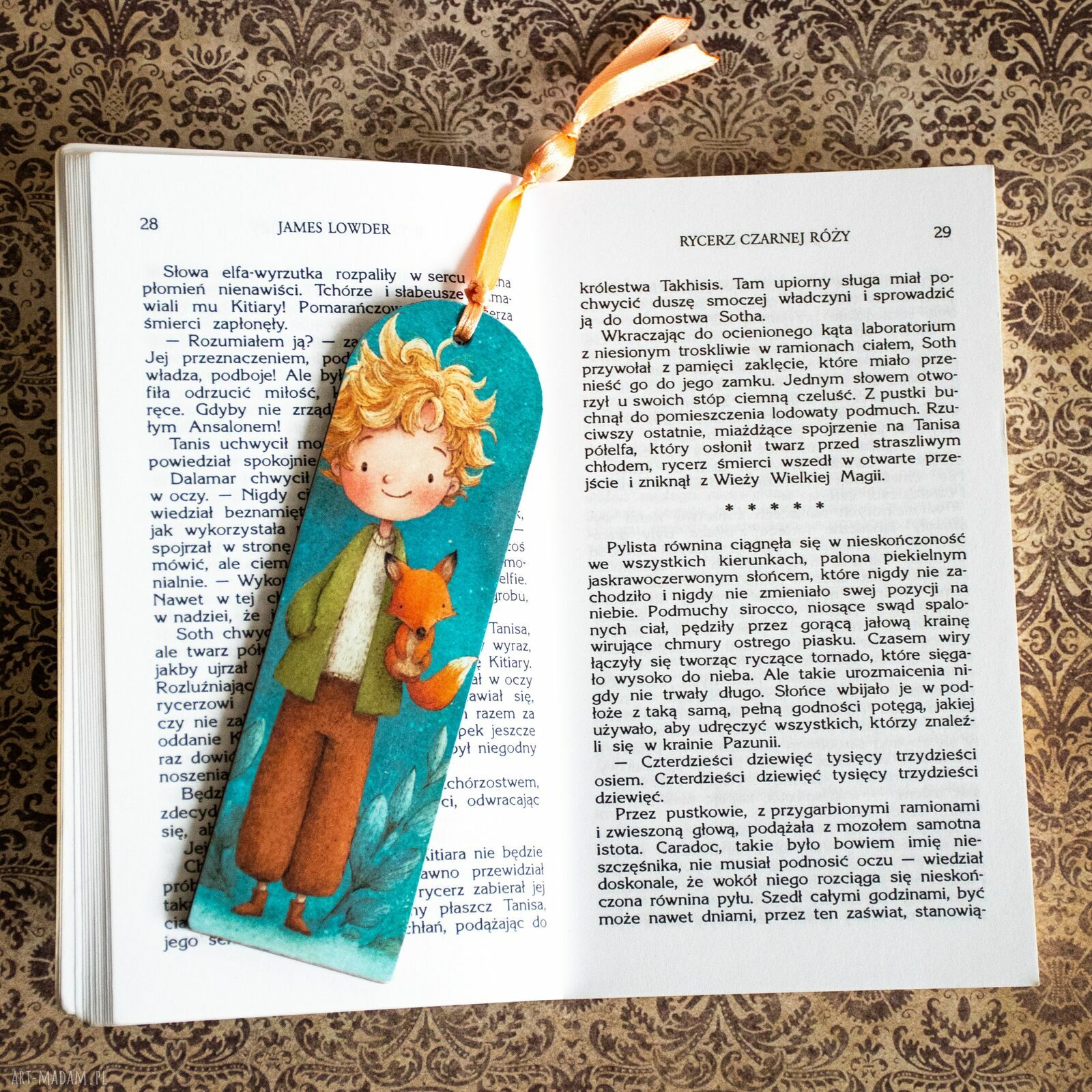 Zakładka do książki Mały Książę - drewniana z psem (ręcznie decoupage)