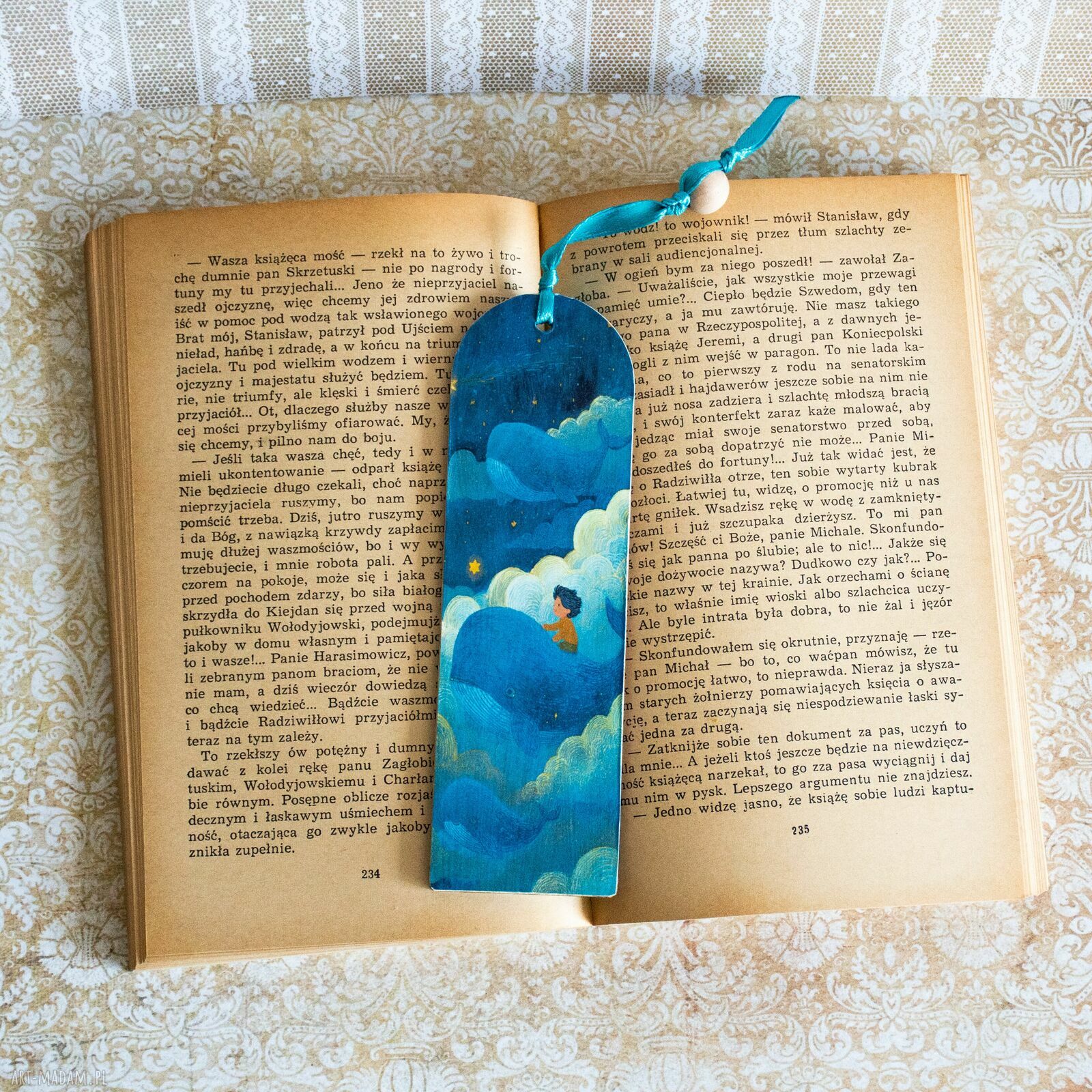 Zakładka do książki - Morska opowieść drewniana, decoupage, wieloryb