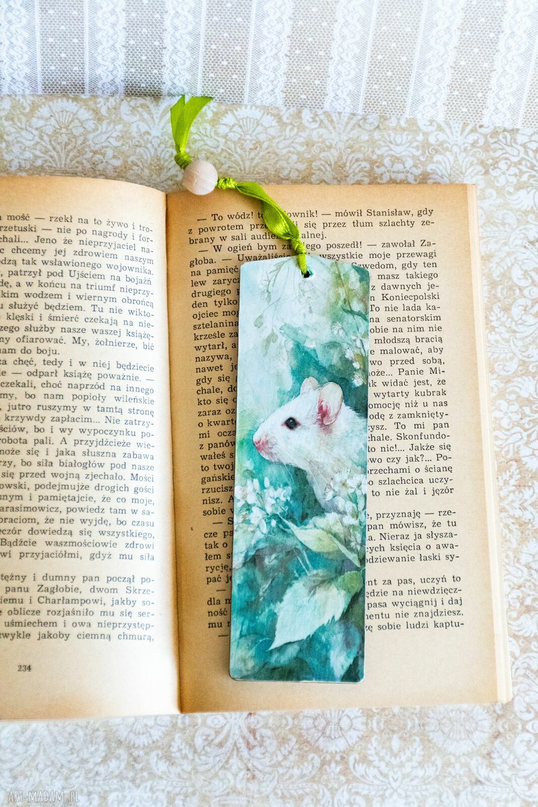 Ręcznie robiona zakładka do książki Kot i myszka - decoupage na drewnie