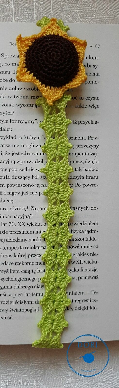 Szydełkowa zakładka do książki ze słonecznikiem