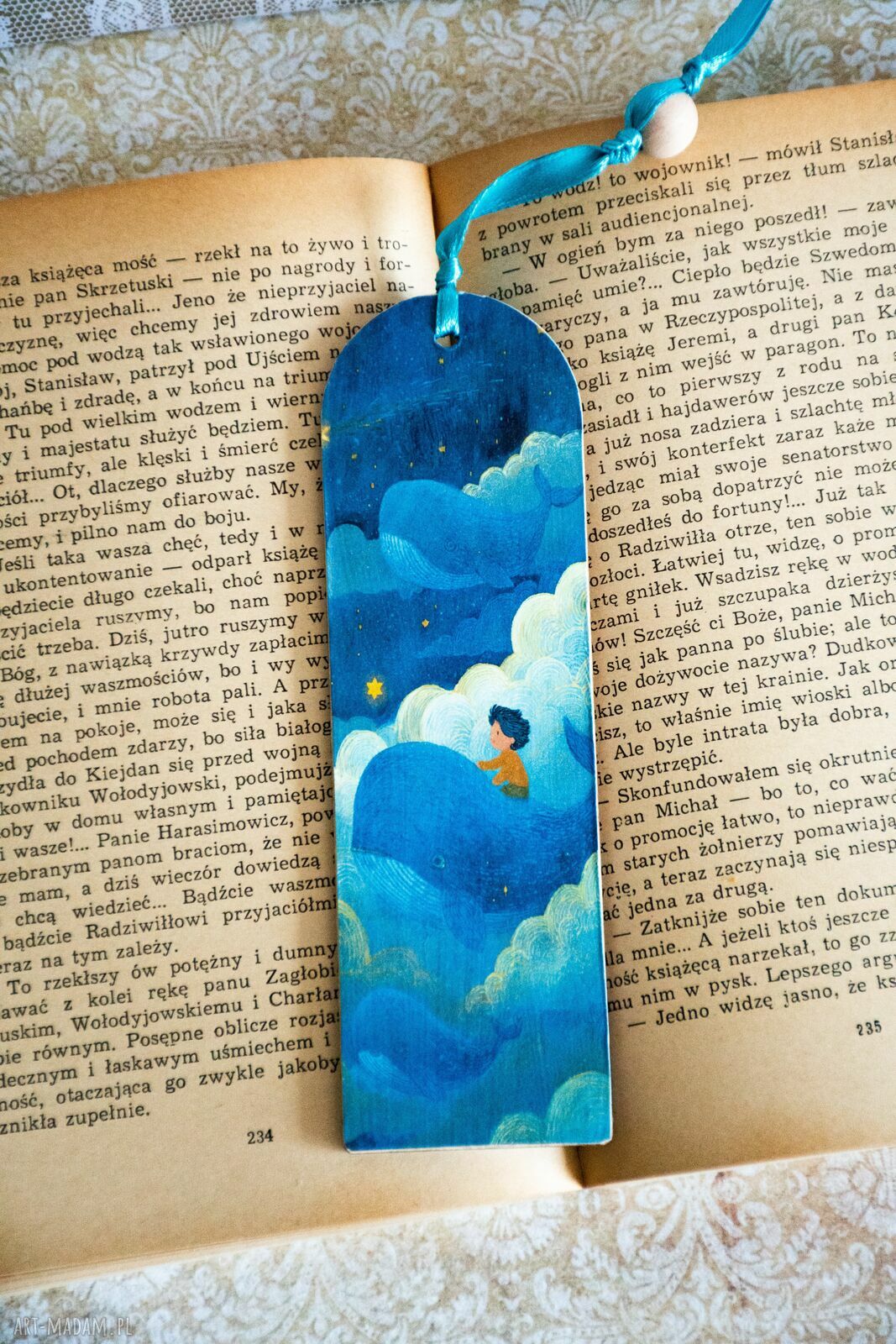 Zakładka do książki - Morska opowieść (drewniana, decoupage, wieloryb)
