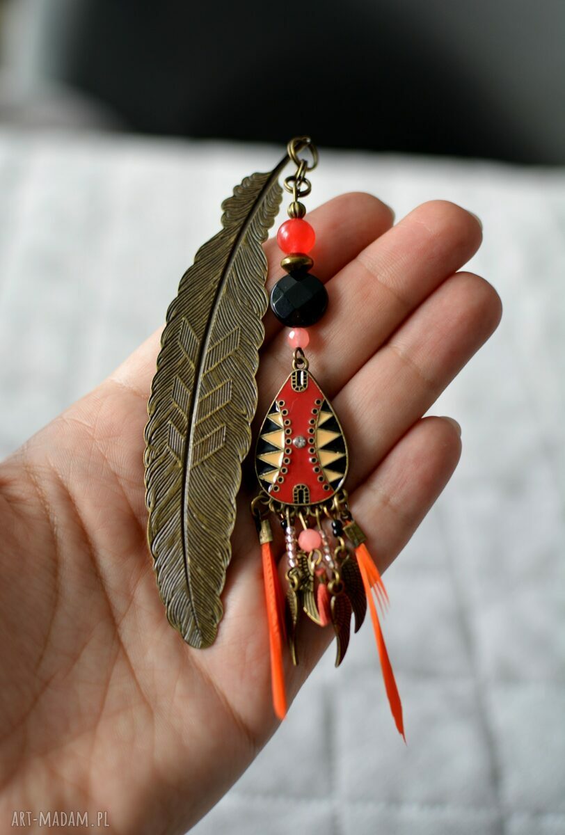 Boho zakładka do książki z onyksu, jadeitu i piórkiem - ręcznie robiona