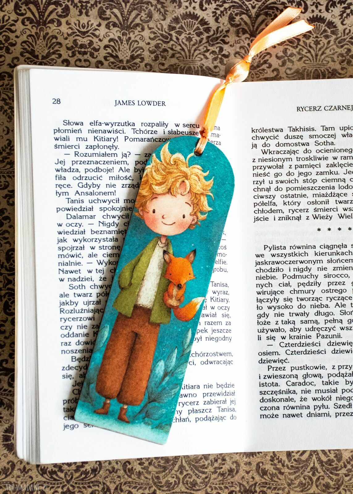 Zakładka do książki Mały Książę - drewniana z psem (ręcznie decoupage)