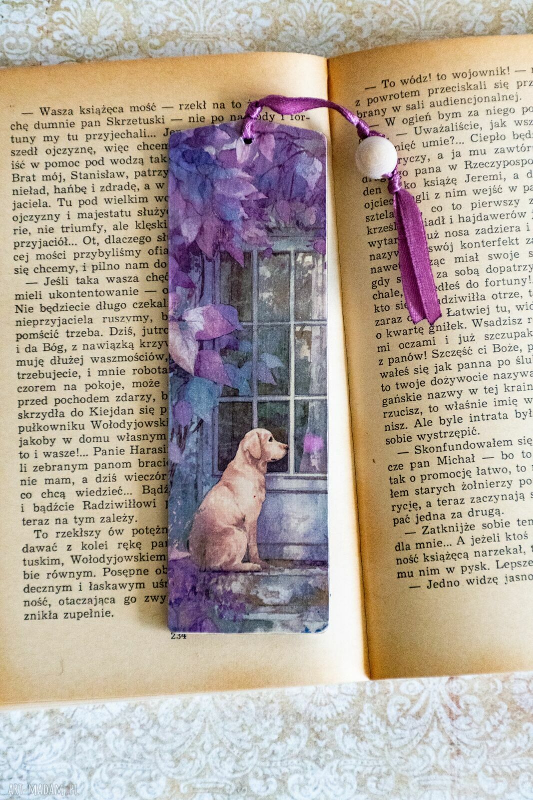 Zakładka do książki - drewniana rękodzielnicza "Lisek i labrador"
