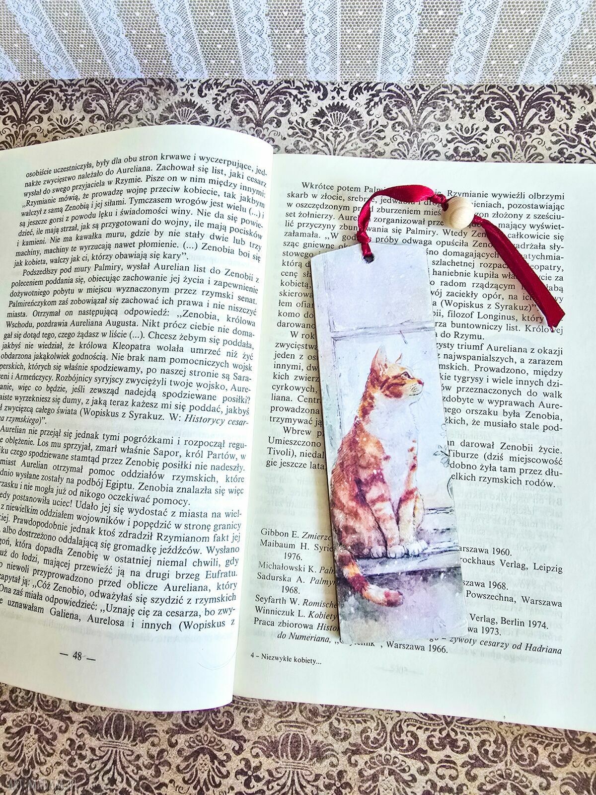 Zakładka do książki „Kot i pies” - drewniana, ręcznie wykonana metodą decoupage