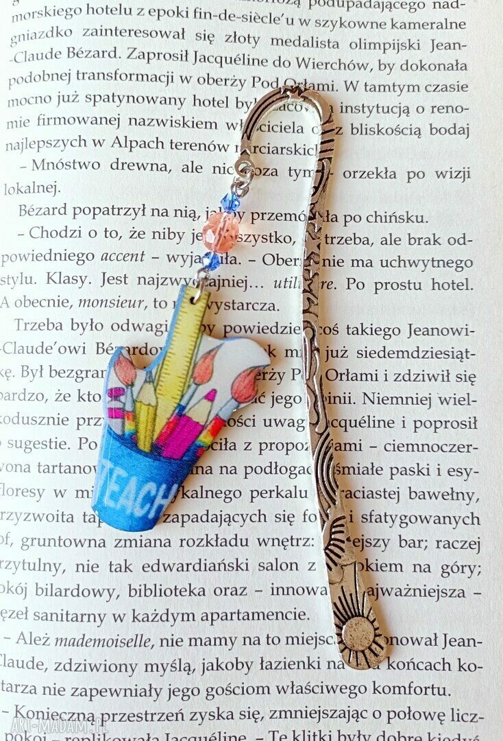 Metalowa zakładka do książki TEACH na Dzień Nauczyciela - dla nauczyciela plastyki