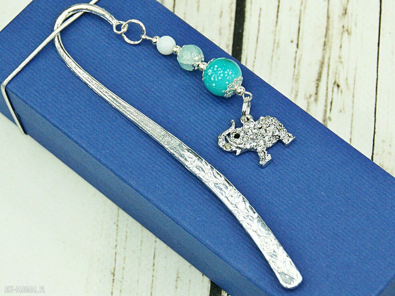 Zakładka do książki Słonik na szczęście - handmade z cyrkoniami