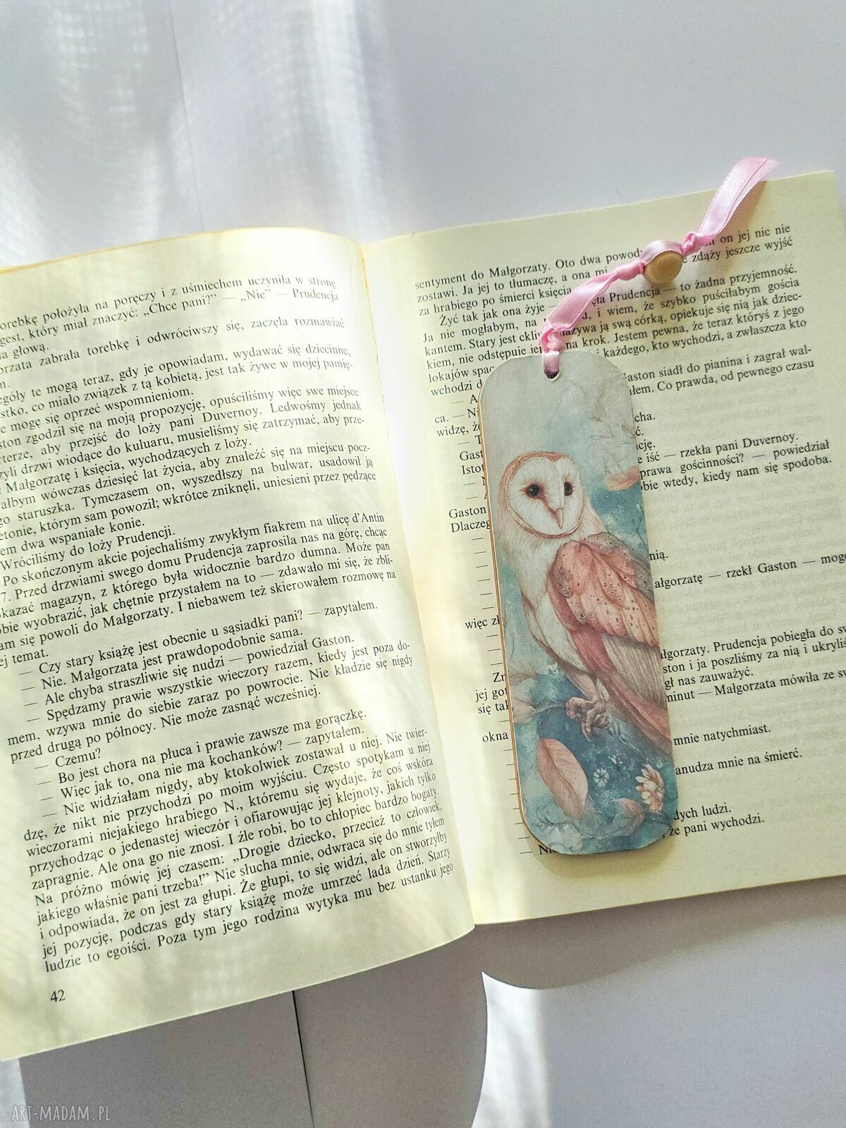 Zakładka do książki "Mądra jak sowa" - drewniana, pastelowe kolory
