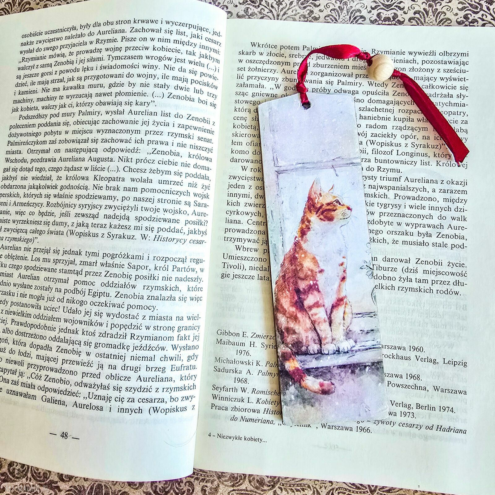 Zakładka do książki „Kot i pies” - drewniana, ręcznie wykonana metodą decoupage