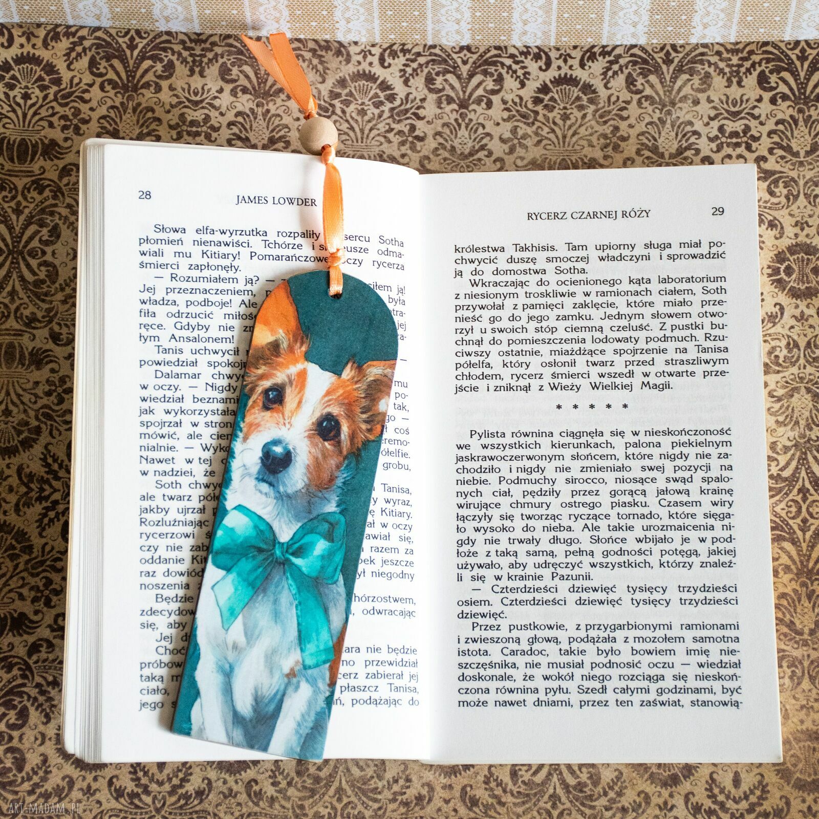Zakładka do książki Mały Książę - drewniana z psem (ręcznie decoupage)