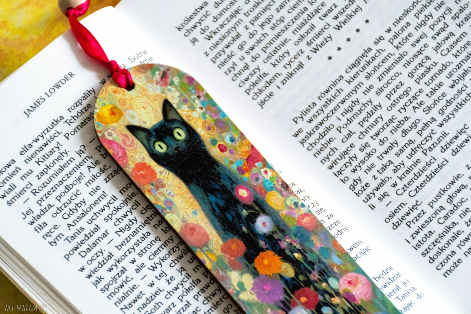 Drewniana zakładka do książki Uśmiechnij się nr 2 - kot w stylu Van Gogha