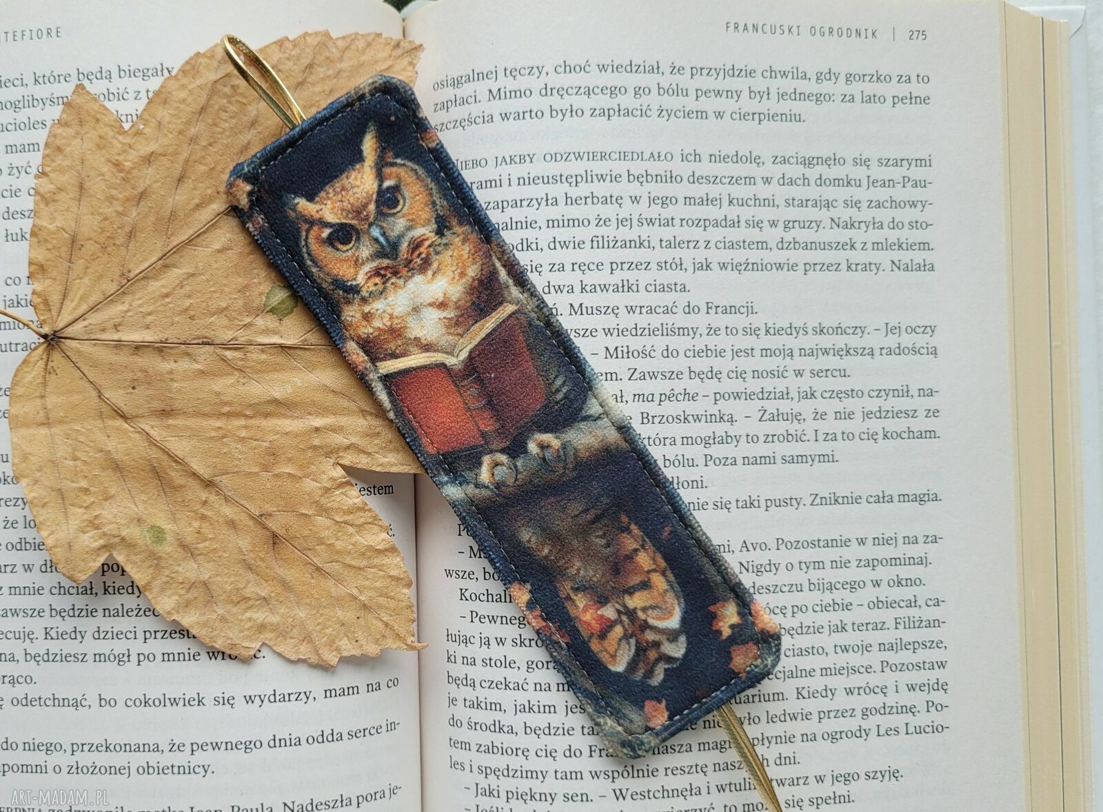 Zakładka do książki zaczytana sowa - handmade, welurowa i prezentowa