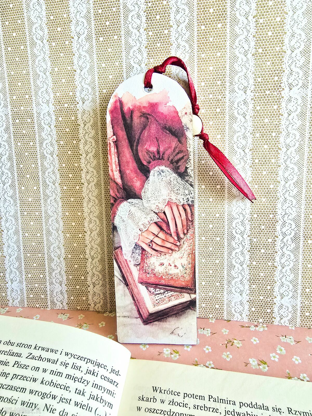 Zakładka do książki - Zaczytana kawoszka (drewno, decoupage)