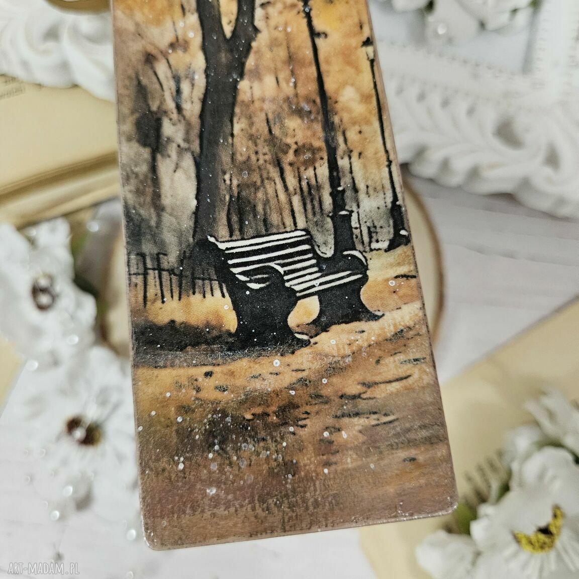 Zakładka jesienna do książki - decoupage handmade z motywem liści