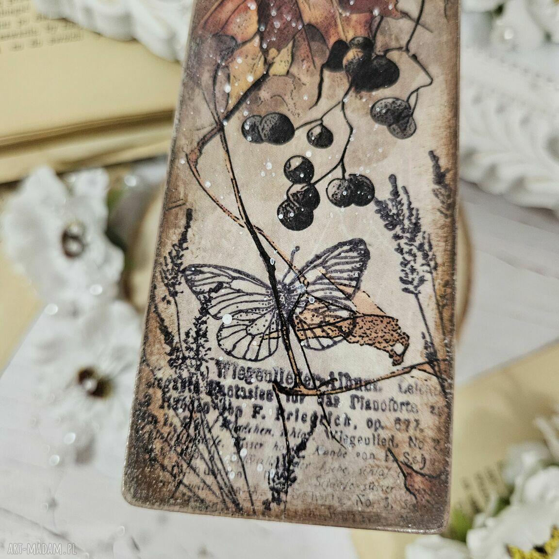 Zakładka jesienna do książki - decoupage handmade z motywem liści