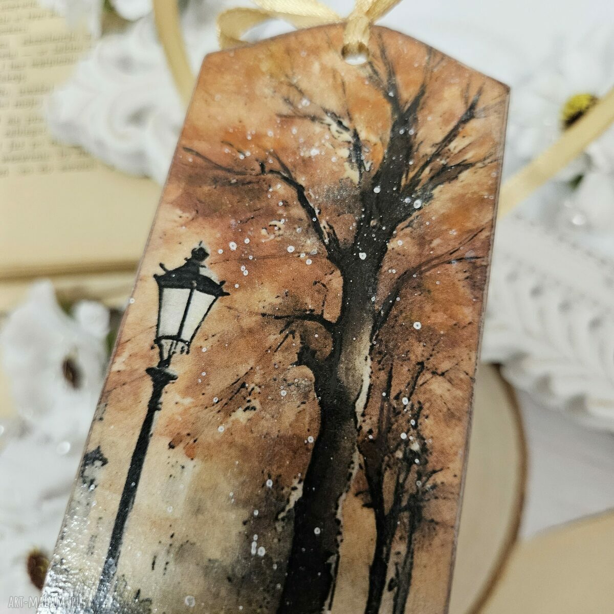 Zakładka jesienna do książki - decoupage na cienkiej sklejce