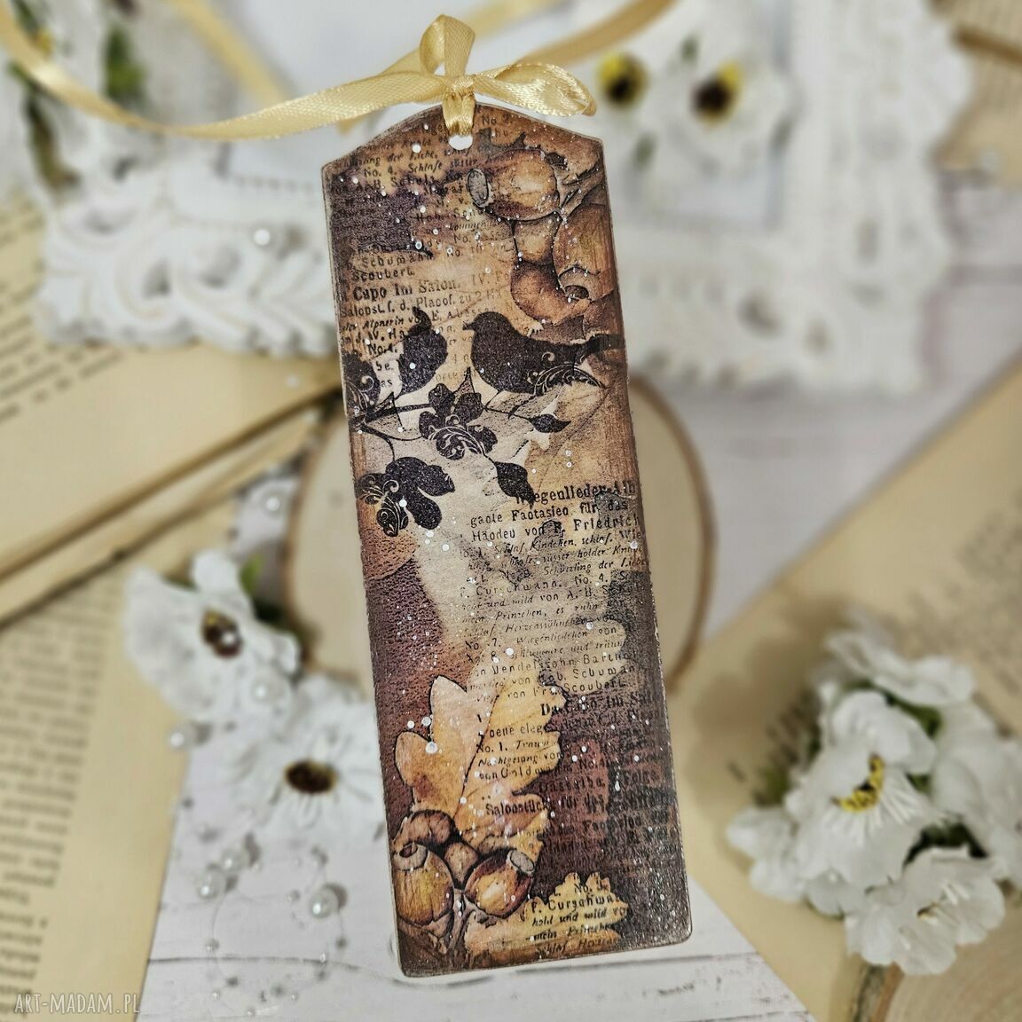 Zakładka jesienna decoupage - ręcznie malowana z cienkiej sklejki (15x5 cm) w art-Madam.pl