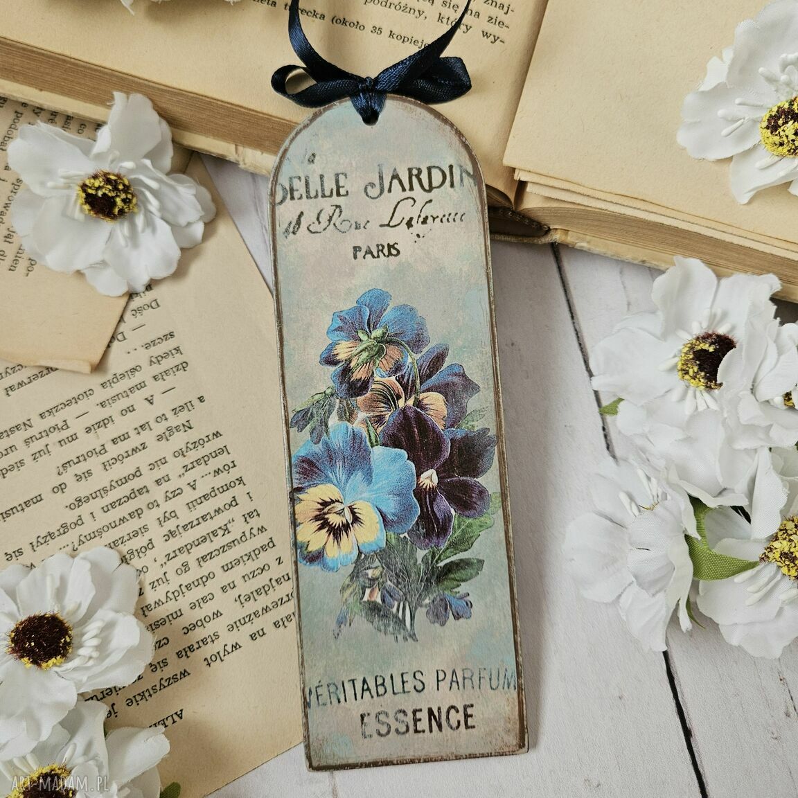 Zakładka kwiatowa decoupage - ręcznie robiona na prezent