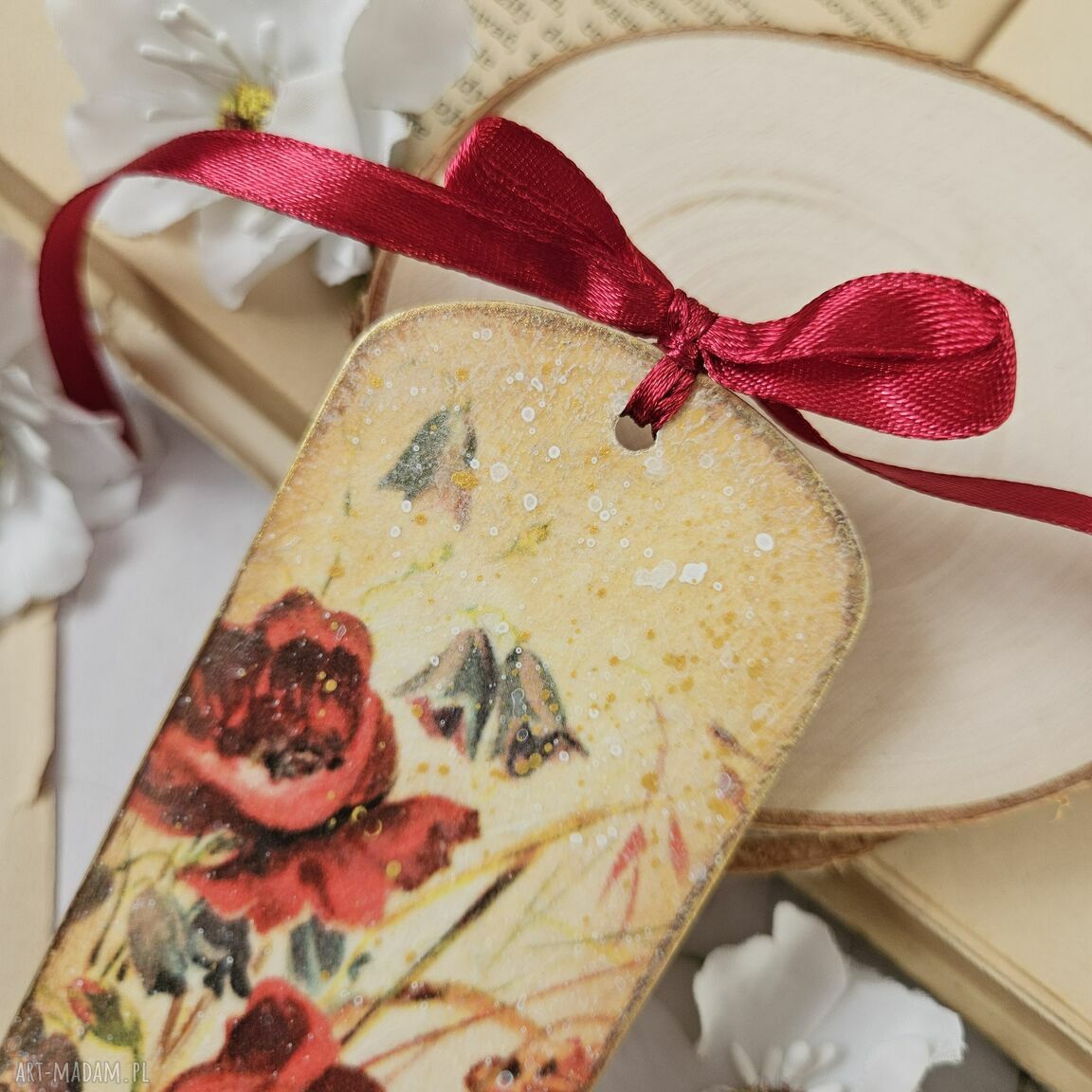 Zakładka kwiatowa z makami decoupage ręcznie robiona