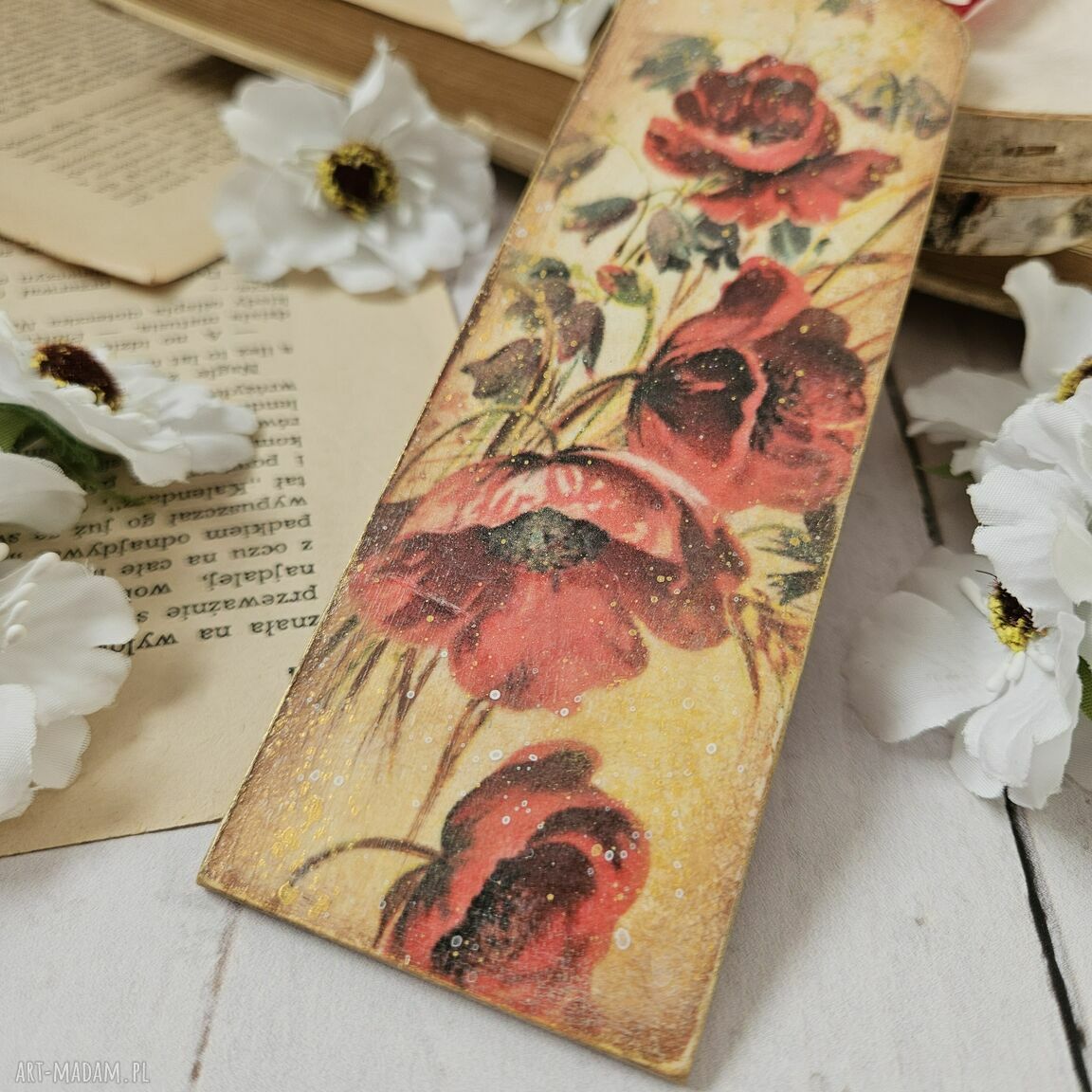 Kwiatowa zakładka do książki z makami - decoupage