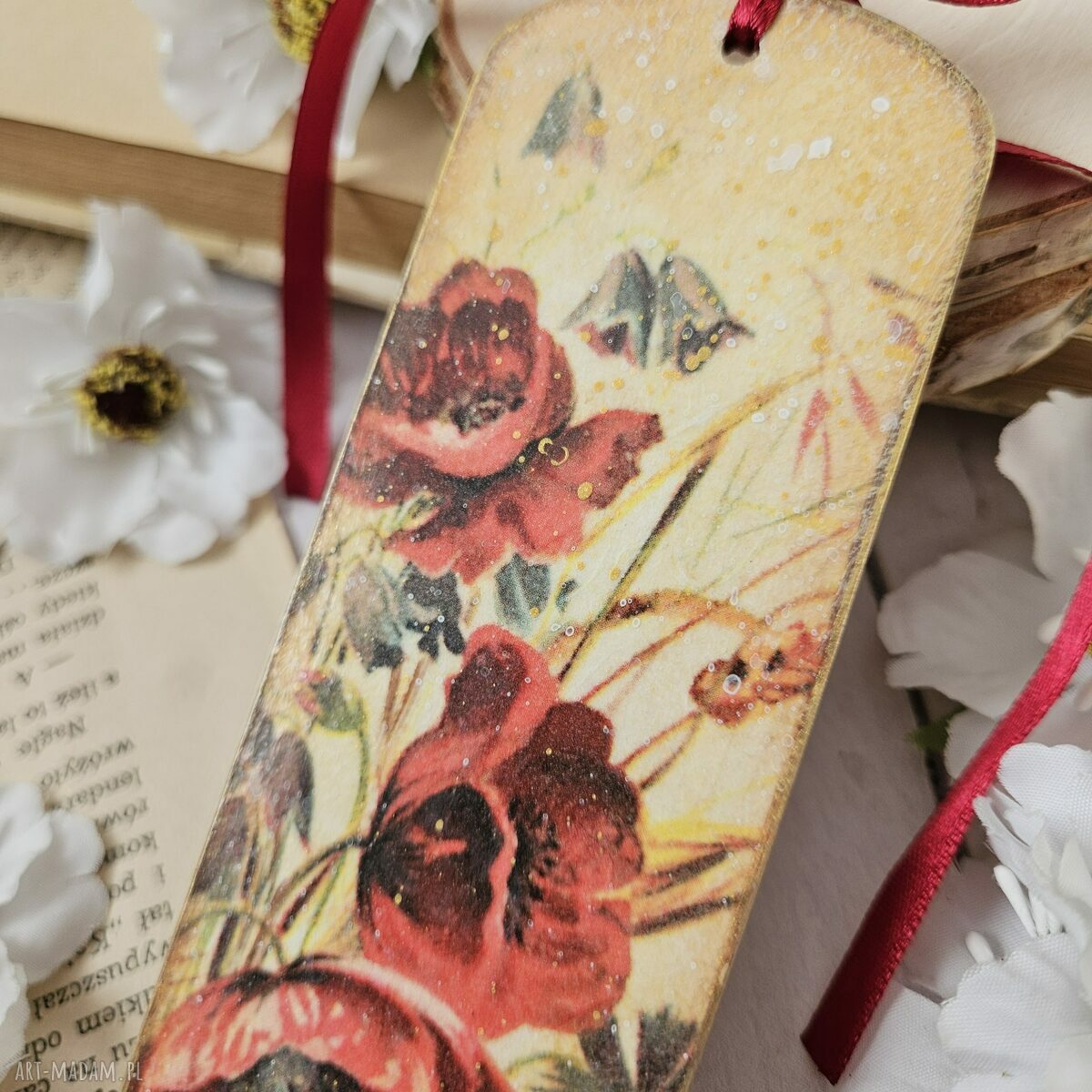 Kwiatowa zakładka do książki z makami - decoupage