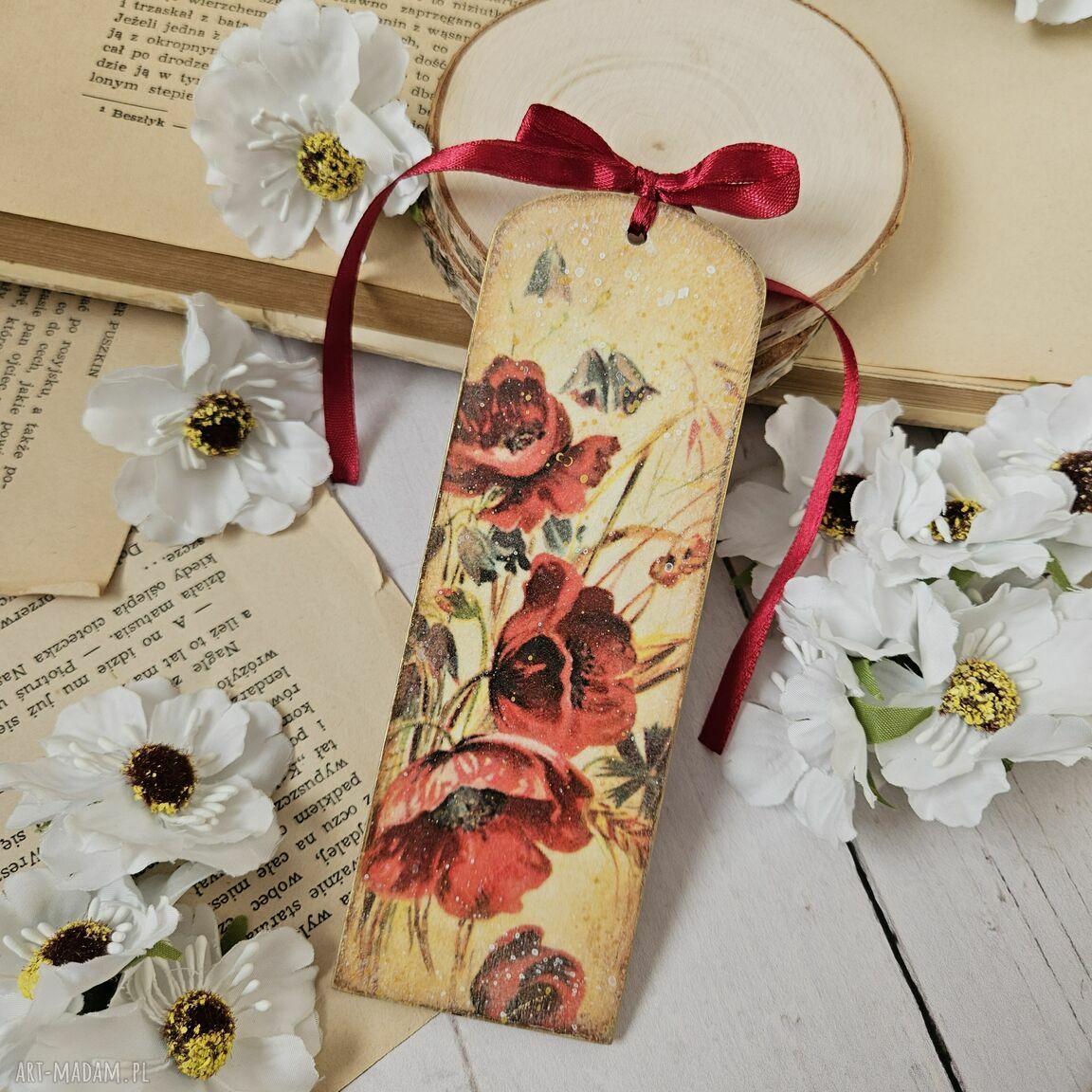 Kwiatowa zakładka do książki z makami - decoupage