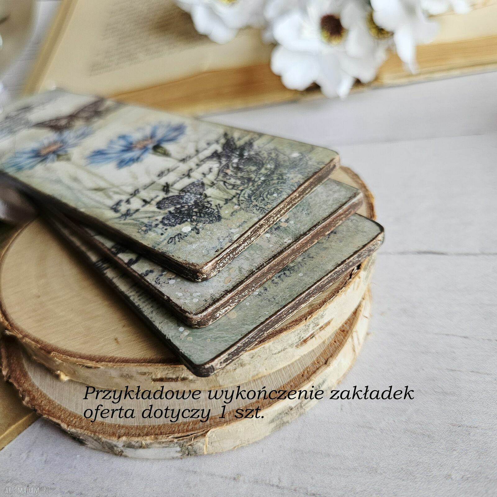 Zakładka kwiatowa decoupage Wiosna Motyl - ręcznie robiona zakładka Justyna Art