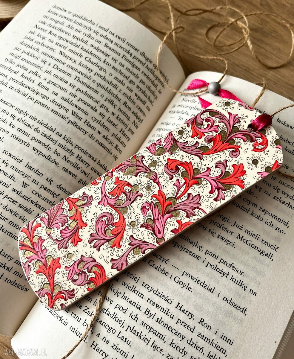Zakładka do książki vintage: Różowe Esy Floresy - ręczne decoupage