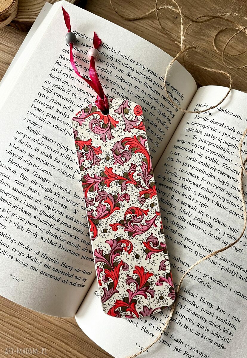 Zakładka do książki vintage: Różowe Esy Floresy - ręczne decoupage