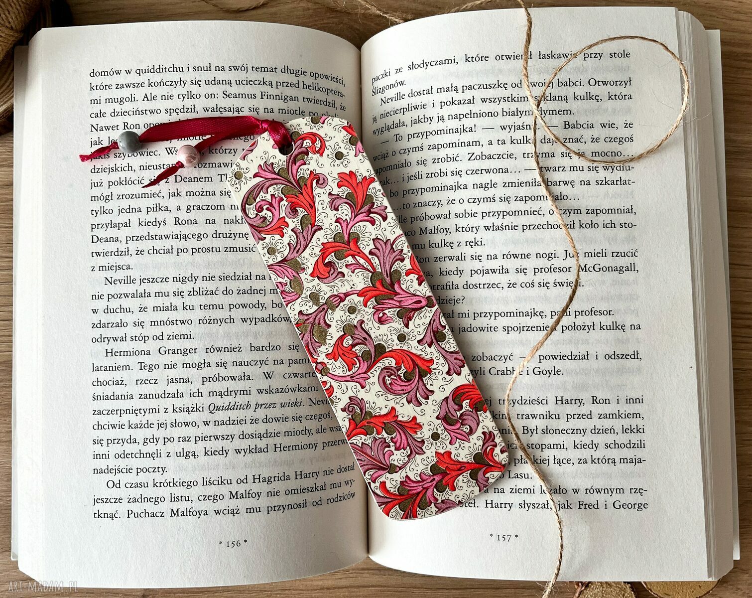Zakładka do książki vintage: Różowe Esy Floresy - ręczne decoupage