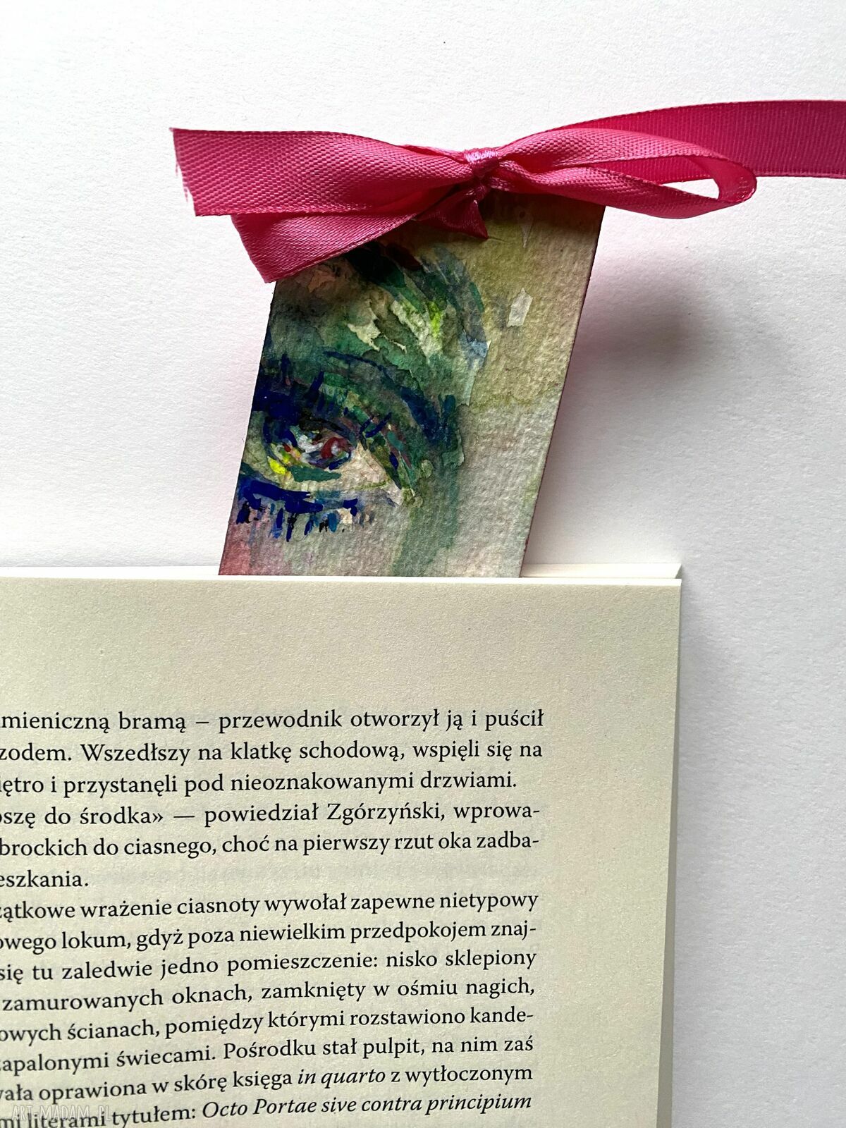 Zakładka papierowa Różowa Kokardka - ręcznie malowana akwarela