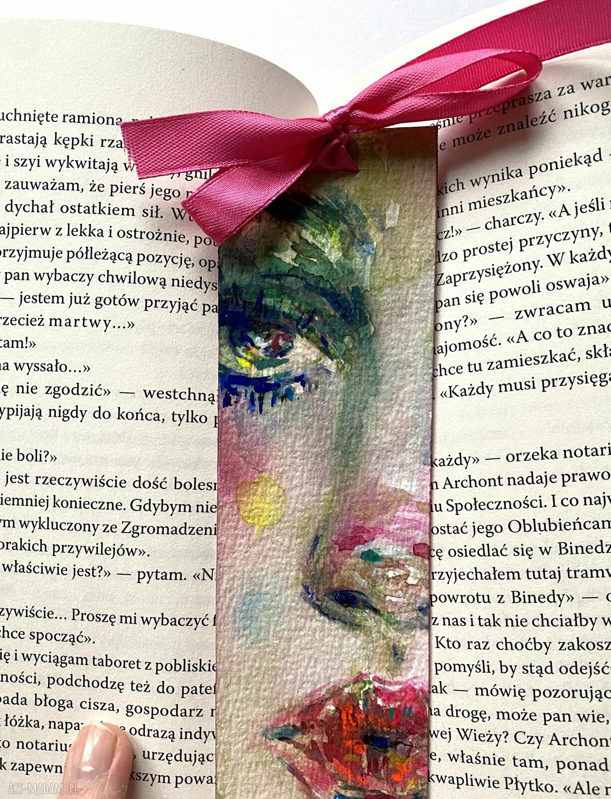 Zakładka papierowa Różowa Kokardka - ręcznie malowana akwarela