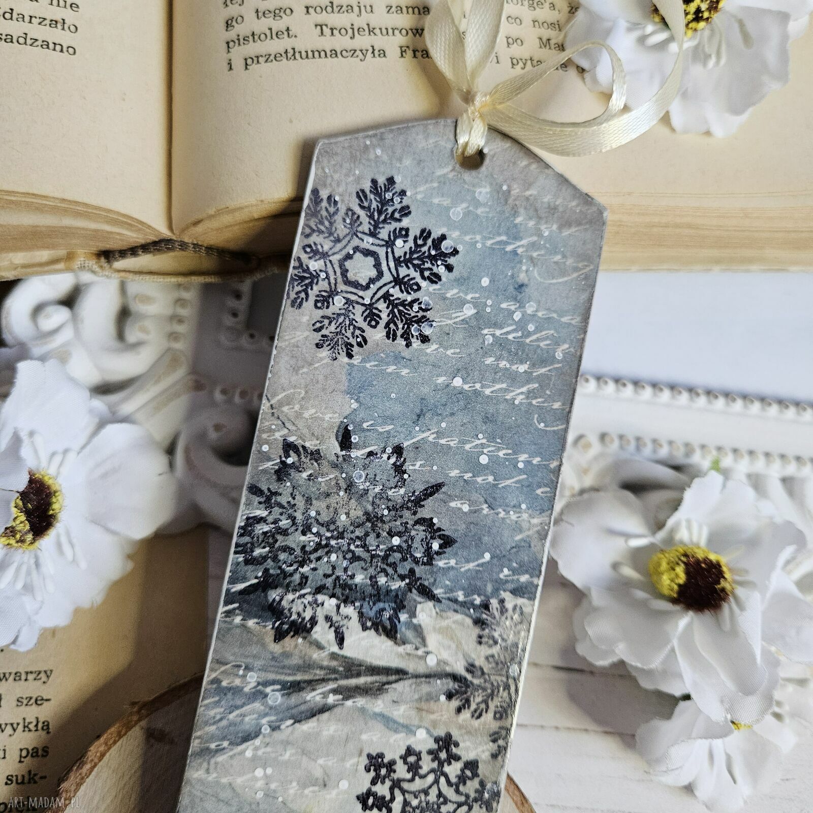 Zakładka świąteczna vintage wykonana techniką decoupage