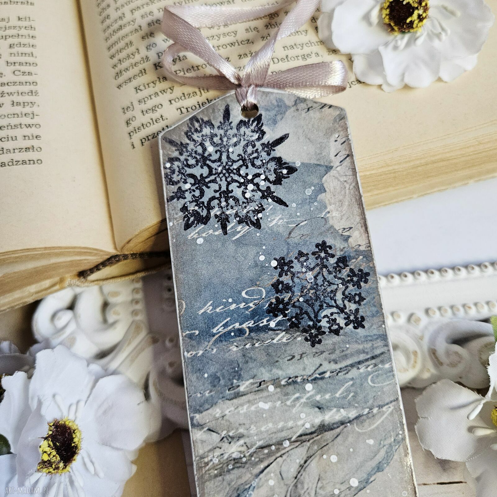 Zakładka świąteczna vintage - ręcznie robiona w technice decoupage (15 x 5 cm)
