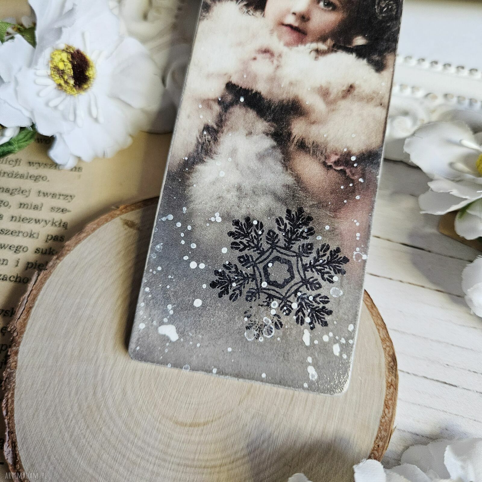 pomysł na upominki na święta: Zakładka świąteczna vintage z decoupage Boże Narodzenie