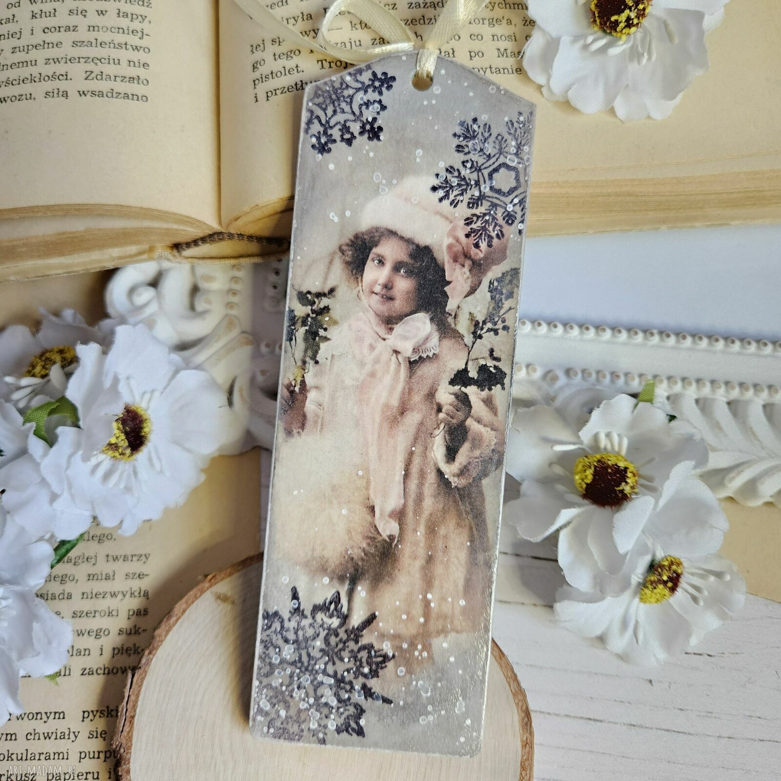 Zakładka świąteczna vintage wykonana techniką decoupage
