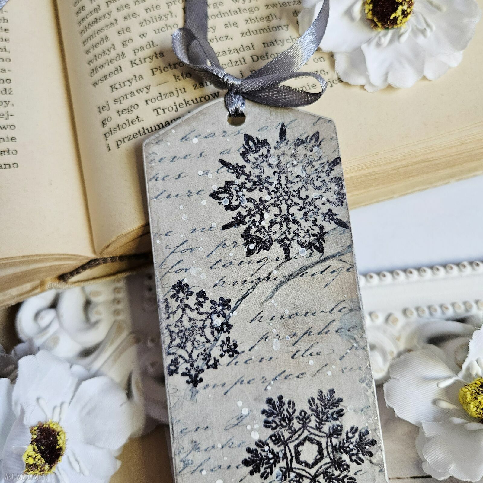 pomysł na upominki na święta: Zakładka świąteczna vintage z decoupage Boże Narodzenie