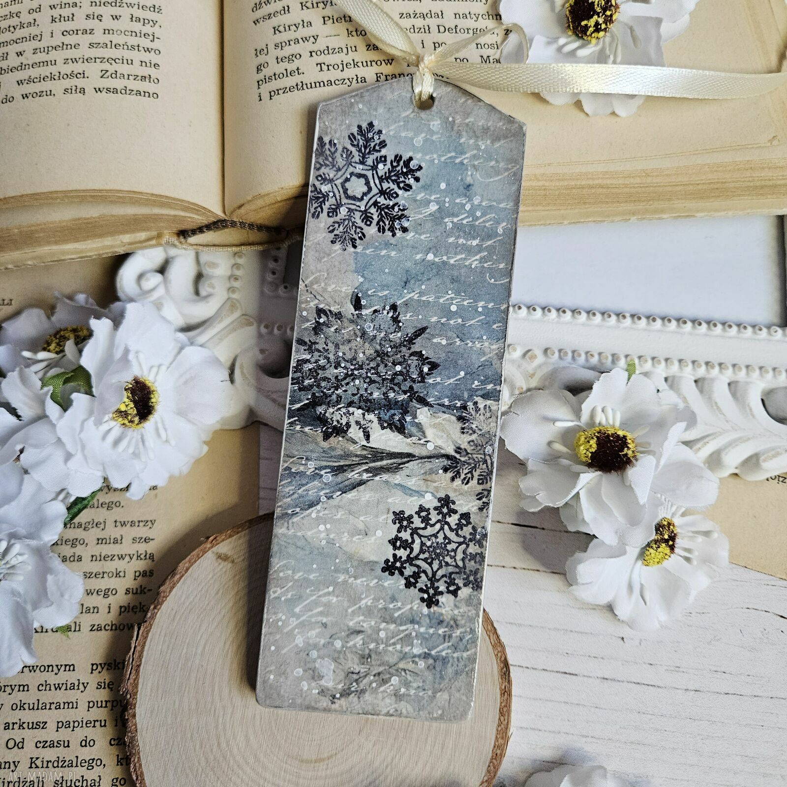 pomysł na upominki: Zakładka świąteczna vintage z decoupage Boże Narodzenie (ok. 15x5 cm)