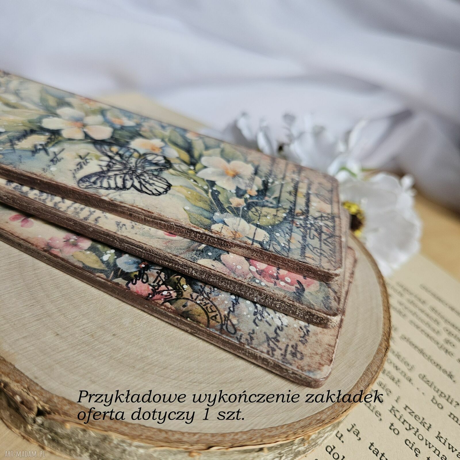 Wiosenna zakładka do książki decoupage handmade