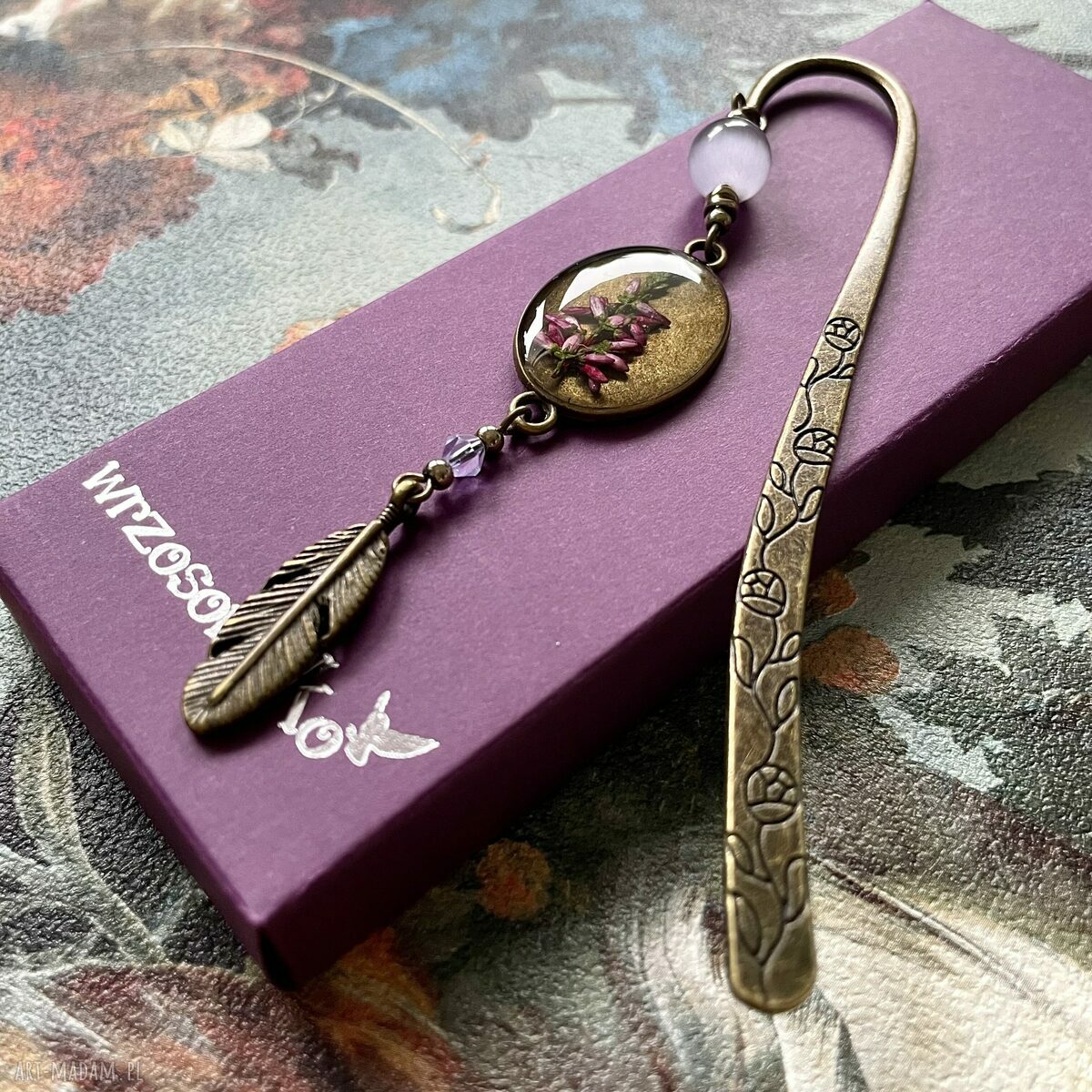 Zakładka z prawdziwym wrzosem Handmade