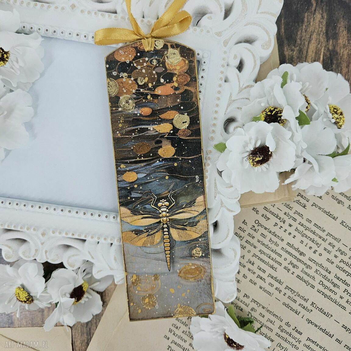 Ręcznie robiona zakładka do książki złota inspirowana Klimtem