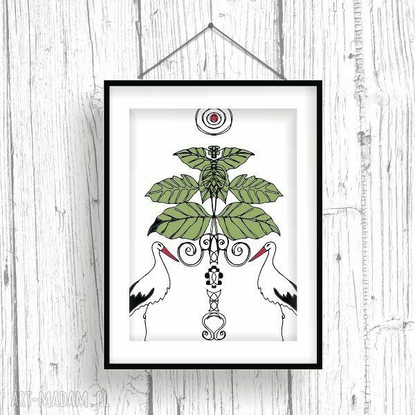 Zaklinacze Wiosny - art print A4 z bocianami (20x30 cm), ilustracja piórkiem i atramentem
