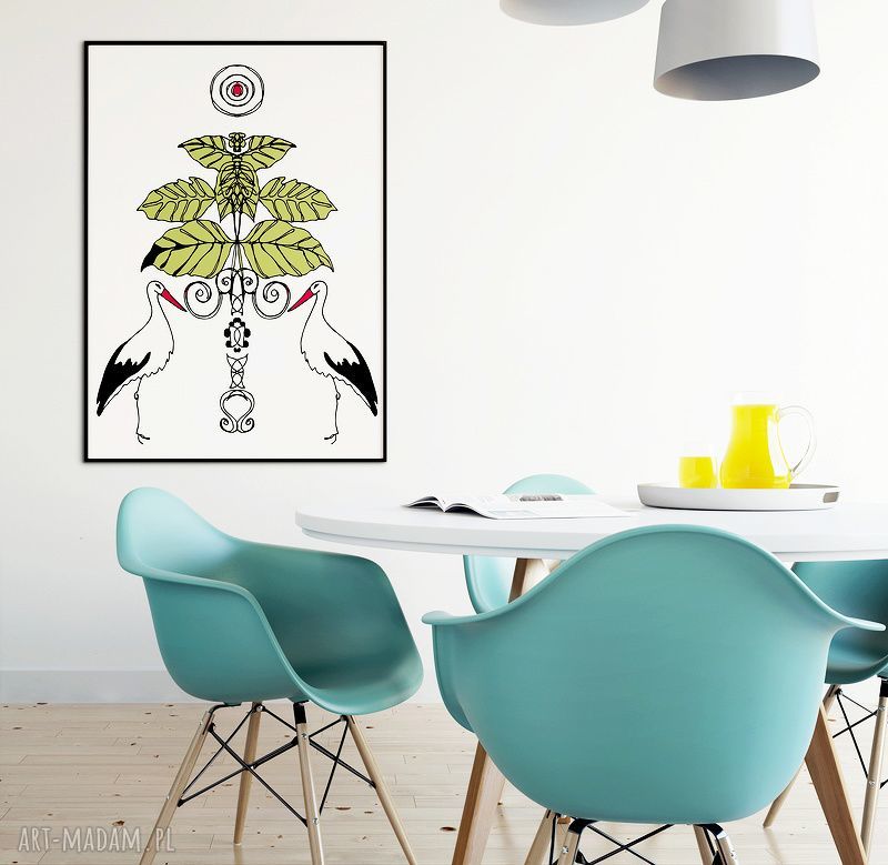 Zaklinacze Wiosny - art print A4 z bocianami (20x30 cm), ilustracja piórkiem i atramentem