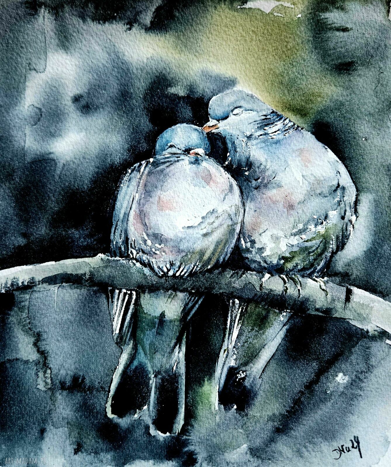 Zakochane gołębie - grafika A4 21x29 cm