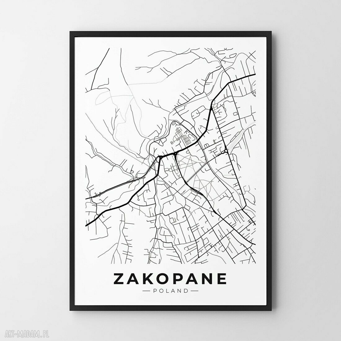Mapa Zakopane i Polska - plakat 30x40 cm w kolorze białym, szarym lub czarnym