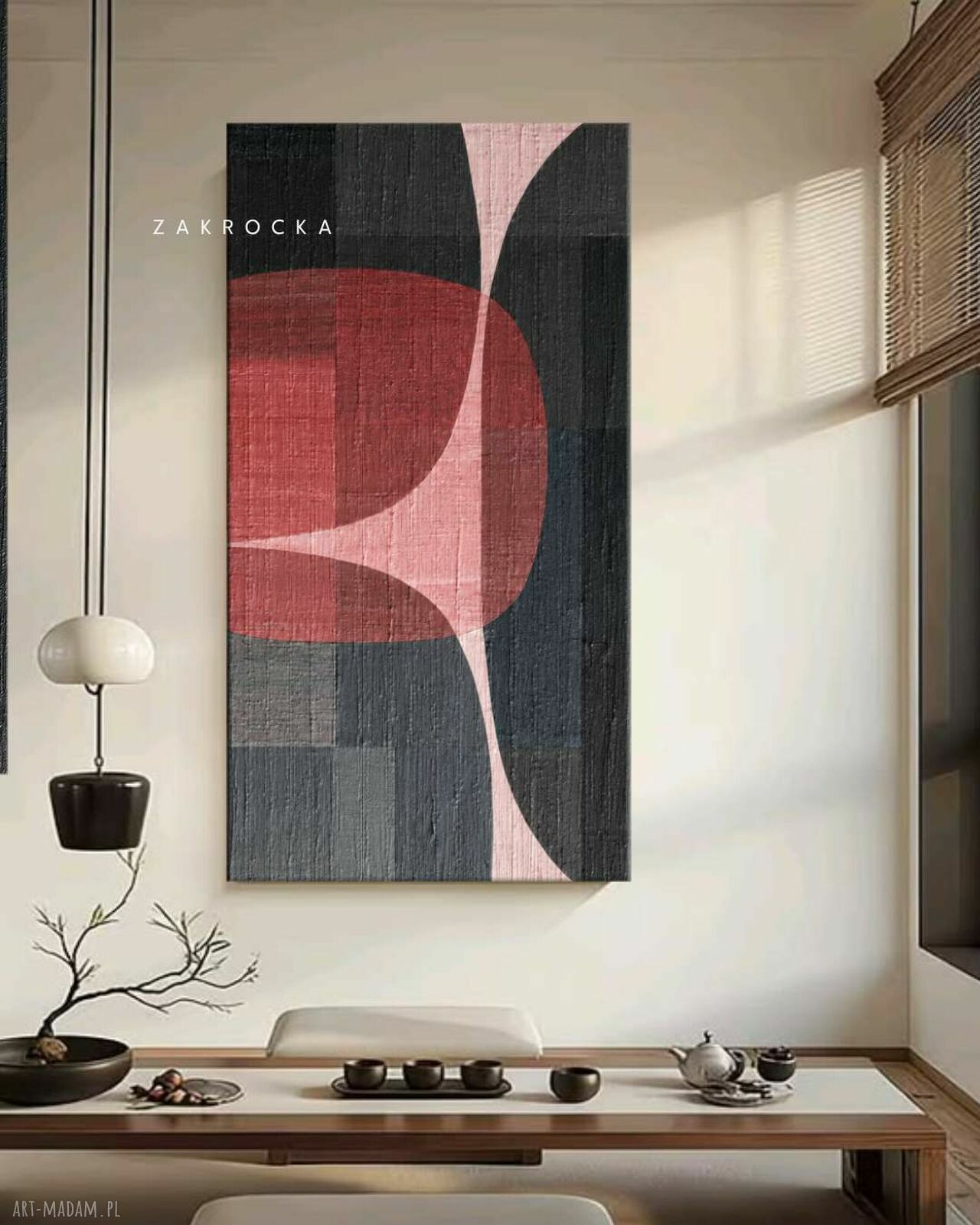 Ręcznie robiony obraz modernistyczny 80x160 cm buraczek i beż