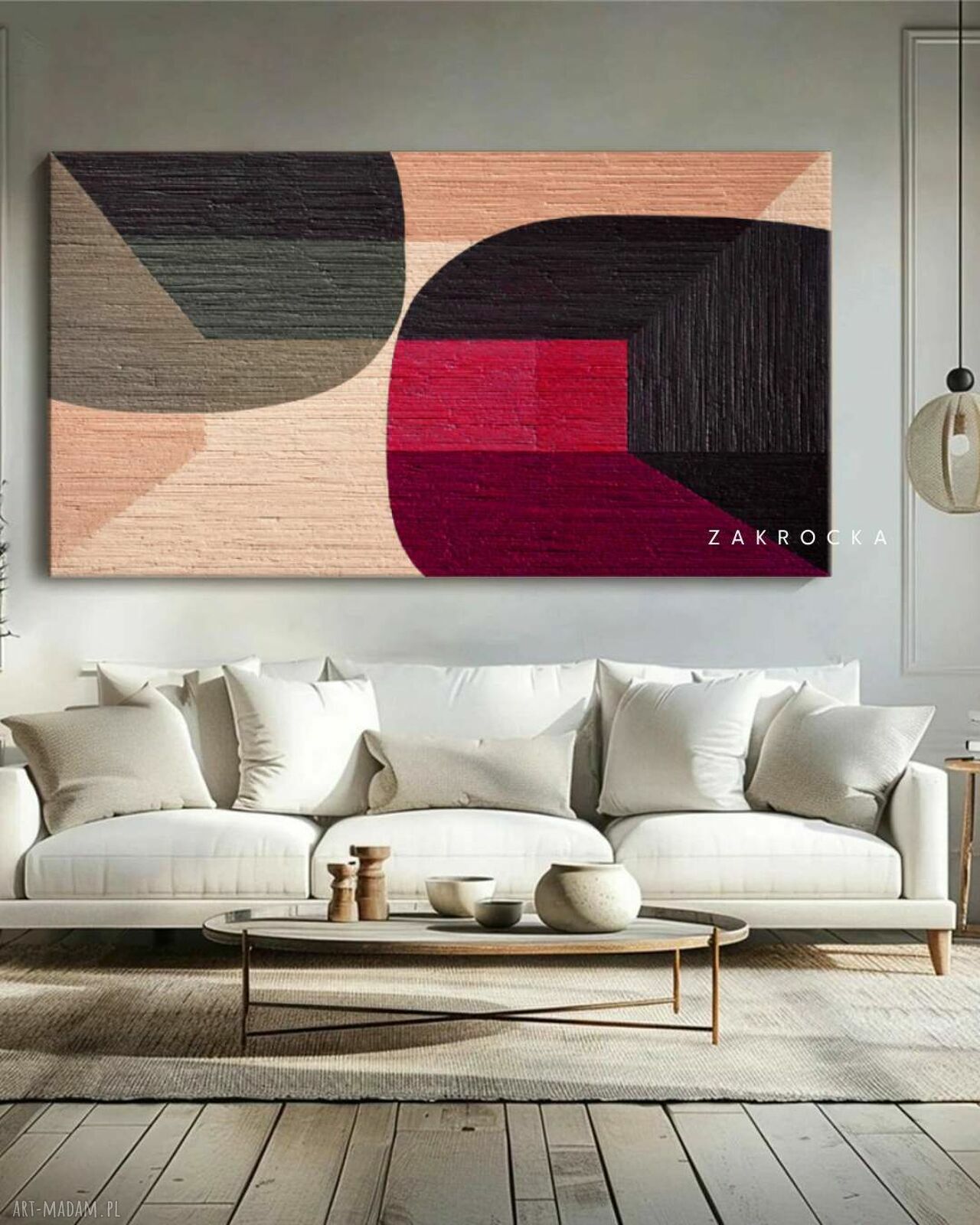 ZAKROCKA ATELIER - nowoczesny obraz strukturalny do salonu 80x160 cm ROJISIMMO